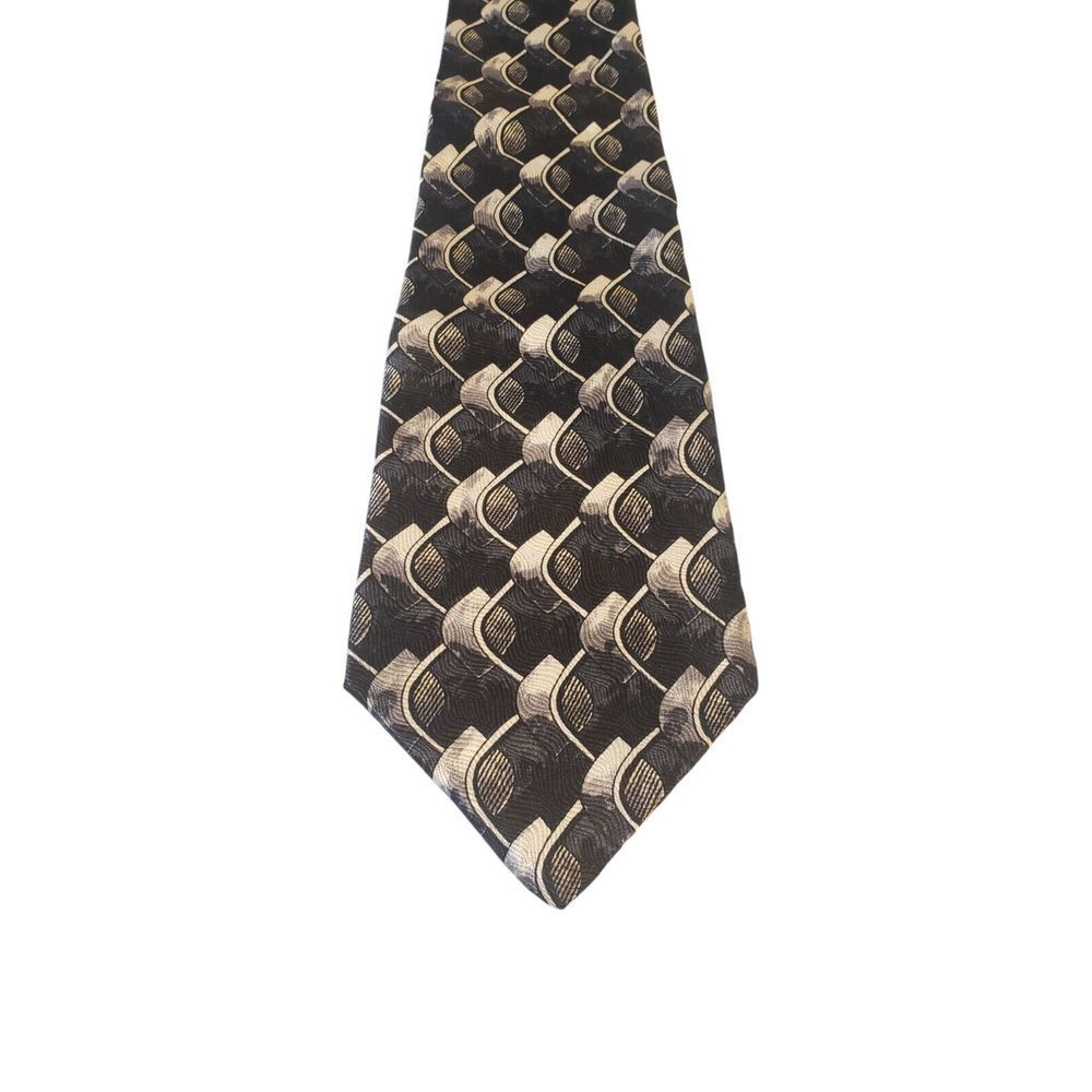 Oleg Cassini Tie Neckwear Mens Silk Black White Abstract Geometric Made in USA